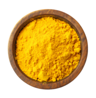 Yellow Spice Powder in a Wooden Bowl isolated on transparent background png