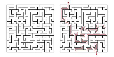 Two mazes with red arrows pointing to the right and left vector