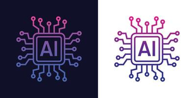AI Technology Chip Design. Artificial Intelligence Symbol, Futuristic Processor Chip Icon Logo, Tech Chip Design. vector