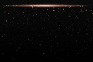 Orange sparkling light effect with subtle glowing particles on a dark background, ideal for sci-fi, cosmic, or night sky themes. The horizontal beam adds a dynamic futuristic feel. vector