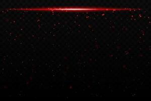 Red sparkling light effect with subtle glowing particles on a dark background, ideal for sci-fi, cosmic, or night sky themes. The horizontal beam adds a dynamic futuristic feel. vector