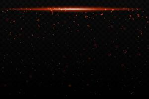 Orange sparkling light effect with subtle glowing particles on a dark background, ideal for sci-fi, cosmic, or night sky themes. The horizontal beam adds a dynamic futuristic feel. vector