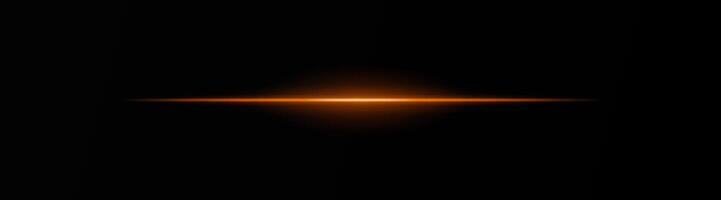 Intense orange horizontal light beam on a black background, Neon rays, Flash of glare and explosion, laser beam. ideal for sci-fi, digital effects, or cinematic designs. Energy dynamic wallpaper vector