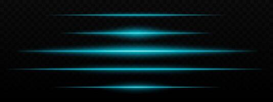 Intense blue horizontal light streaks with a glow effect on a dark background. Suitable for futuristic themes, sci-fi effects, or digital transitions. vector