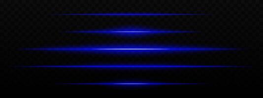 Intense blue horizontal light streaks with a glow effect on a dark background. Suitable for futuristic themes, sci-fi effects, or digital transitions. vector
