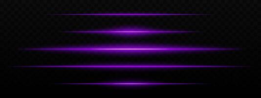Intense purple horizontal light streaks with a glow effect on a dark background. Suitable for futuristic themes, sci-fi effects, or digital transitions. vector