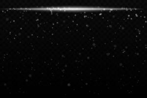 White sparkling light effect with subtle glowing particles on a dark background, ideal for sci-fi, cosmic, or night sky themes. The horizontal beam adds a dynamic futuristic feel. vector