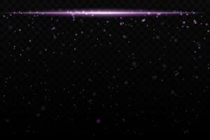 Purple sparkling light effect with subtle glowing particles on a dark background, ideal for sci-fi, cosmic, or night sky themes. The horizontal beam adds a dynamic futuristic feel. vector