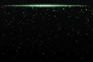 Green sparkling light effect with subtle glowing particles on a dark background, ideal for sci-fi, cosmic, or night sky themes. The horizontal beam adds a dynamic futuristic feel. vector