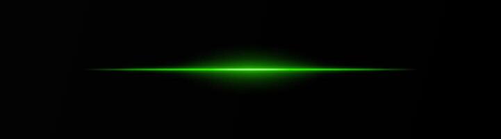 Intense green horizontal light beam on a black background, Neon rays, Flash of glare and explosion, laser beam. ideal for sci-fi, digital effects, or cinematic designs. Energy dynamic wallpaper vector