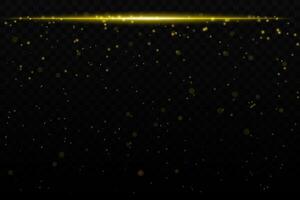 Yellow sparkling light effect with subtle glowing particles on a dark background, ideal for sci-fi, cosmic, or night sky themes. The horizontal beam adds a dynamic futuristic feel. vector