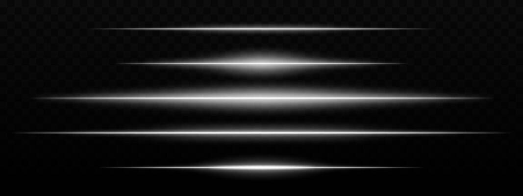 Intense white horizontal light streaks with a glow effect on a dark background. Suitable for futuristic themes, sci-fi effects, or digital transitions.