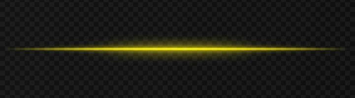 Intense gold horizontal light beam effect on a transparent background, ideal for sci-fi themes, digital design elements, or futuristic visual effects. vector