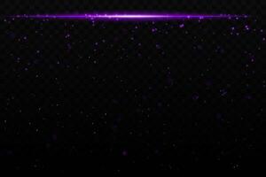Purple sparkling light effect with subtle glowing particles on a dark background, ideal for sci-fi, cosmic, or night sky themes. The horizontal beam adds a dynamic futuristic feel. vector