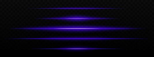 Intense purple horizontal light streaks with a glow effect on a dark background. Suitable for futuristic themes, sci-fi effects, or digital transitions. vector