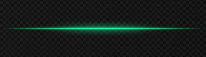 Intense green horizontal light beam effect on a transparent background, ideal for sci-fi themes, digital design elements, or futuristic visual effects. vector