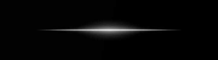 Intense white horizontal light beam on a black background, Neon rays, Flash of glare and explosion, laser beam. ideal for sci-fi, digital effects, or cinematic designs. Energy dynamic wallpaper vector
