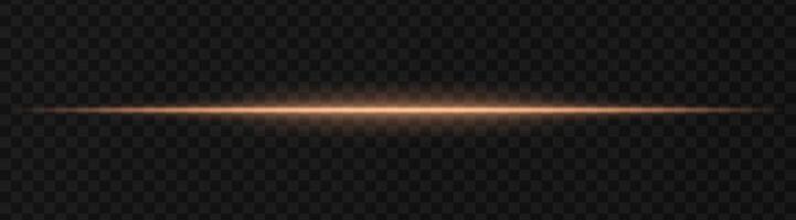 Intense gold horizontal light beam effect on a transparent background, ideal for sci-fi themes, digital design elements, or futuristic visual effects. vector