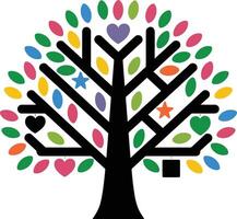 A vibrant tree adorned with multicolored leaves vector