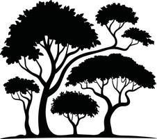 Silhouette Forest Ecology Illustration with Trees and Bushes vector
