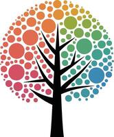 A striking abstract tree with bold, colorful leaves vector