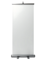 Isolated image of a roll-up banner stand on a clear backdrop, ideal for use in marketing materials and displays. png