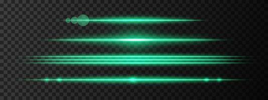 Green light glare beam. A sharp horizontal beam reflection. Sci-fi designs, light transitions, or futuristic effects. Glowing light streaks and neon effects. Dynamic shine wallpaper background vector