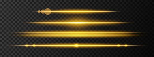 Gold light glare beam. A sharp horizontal beam reflection. Sci-fi designs, light transitions, or futuristic effects. Glowing light streaks and neon effects. Dynamic shine wallpaper background vector