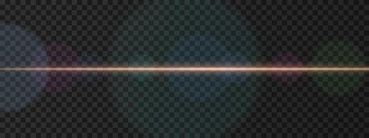 Soft horizontal light flare with subtle lens effects. Gentle, warm glow across the center with bokeh circles. Sci-fi visuals, cinematic highlights, and smooth light transitions on dark background vector