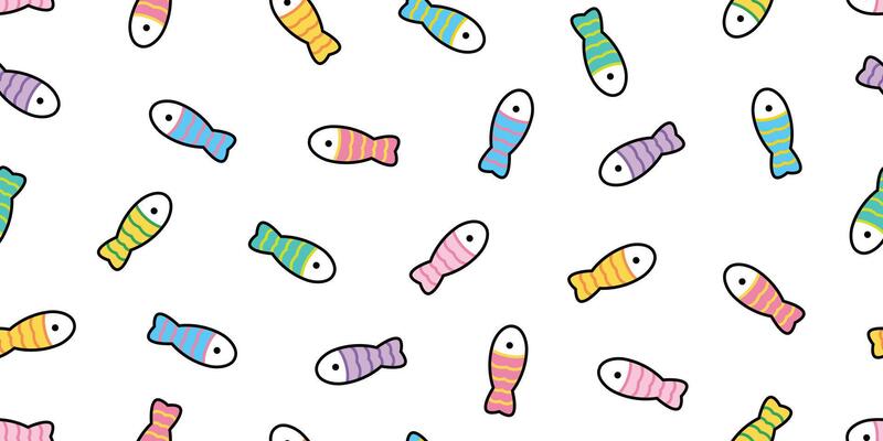 fish Seamless pattern tuna salmon doodle striped cartoon shark dolphin ocean sea gift wrapping paper tile background repeat wallpaper illustration