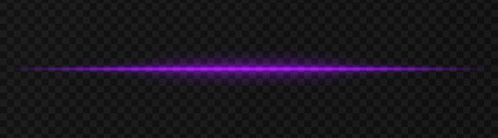 Intense purple horizontal light beam effect on a transparent background, ideal for sci-fi themes, digital design elements, or futuristic visual effects. vector