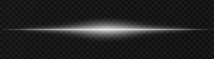 Vibrant white horizontal light beam on a dark, transparent background, perfect for sci-fi, digital graphics, or neon effects. Reflection, spotlight, wallpaper vector