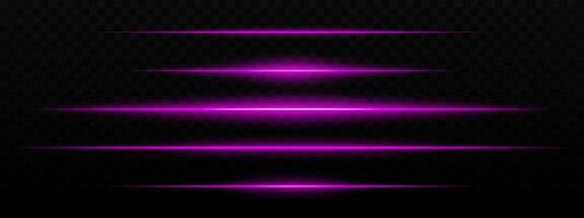 Intense purple horizontal light streaks with a glow effect on a dark background. Suitable for futuristic themes, sci-fi effects, or digital transitions. vector