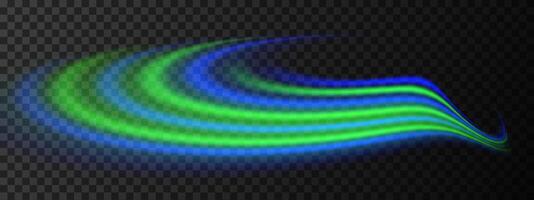 Green and blue light wave blend. Smooth, curved design with vibrant neon glow. Sci-fi visuals, light transitions, futuristic effects. Dynamic and sleek background with glowing streaks and energy flow vector