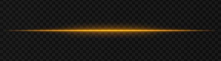 Intense gold horizontal light beam effect on a transparent background, ideal for sci-fi themes, digital design elements, or futuristic visual effects. vector