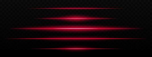 Intense red horizontal light streaks with a glow effect on a dark background. Suitable for futuristic themes, sci-fi effects, or digital transitions. vector