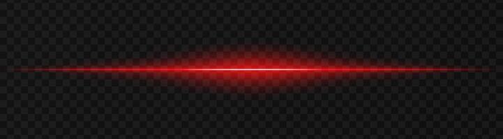 Vibrant red horizontal light beam on a dark, transparent background, perfect for sci-fi, digital graphics, or neon effects. Reflection, spotlight, wallpaper vector