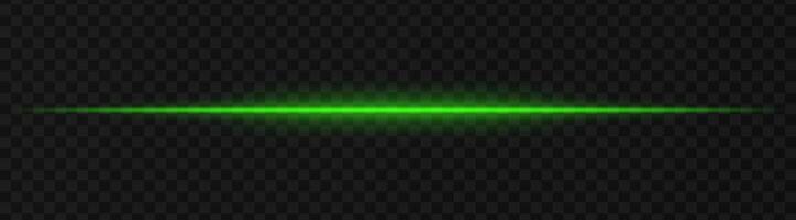Intense green horizontal light beam effect on a transparent background, ideal for sci-fi themes, digital design elements, or futuristic visual effects. vector