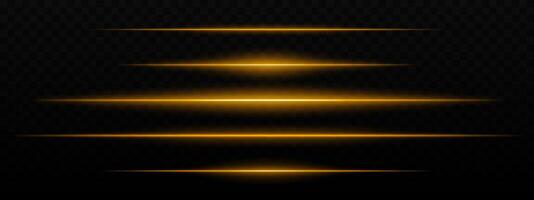 Intense orange horizontal light streaks with a glow effect on a dark background. Suitable for futuristic themes, sci-fi effects, or digital transitions. vector