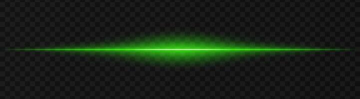 Vibrant green horizontal light beam on a dark, transparent background, perfect for sci-fi, digital graphics, or neon effects. Reflection, spotlight, wallpaper vector