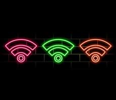 Neon wifi icon, logo. glowing wlan access, wireless wifi hotspot signal sign, icon, symbol. vector