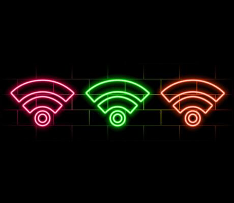 Neon wifi icon, logo. glowing wlan access, wireless wifi hotspot signal sign, icon, symbol.