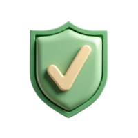 Isolated 3D green security shield featuring a checkmark, ideal for use in protection and validation designs. png