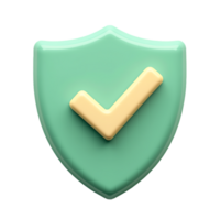 Isolated 3D green shield with a checkmark on a transparent background, suitable for apps focusing on security. png