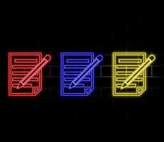 Glowing neon line Clipboard with checklist icon isolated on black background. Control list symbol. Survey poll or questionnaire feedback form. vector