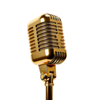 Shiny golden microphone isolated on a transparent background, perfect for design projects. png