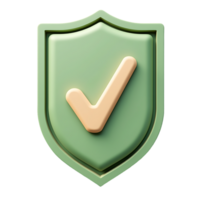 3D green shield with a checkmark isolated on a transparent background, perfect for security-themed graphics. png
