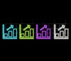 A bars graph, with an arrow going up. Financial graph with up trend line chart in stock market on neon color Widescreen background. vector