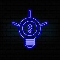 An idea to get rich lights up. neon style. blue color. vector