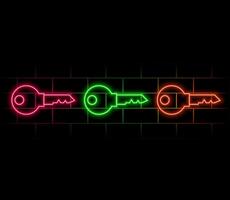 For rent house, concept. Real estate agent holds the key from the home. Neon style. illustration vector